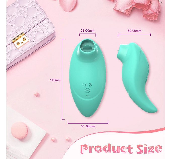 Вібратор із кліторальним стимулятором із язичком Every Night Toys Jen, зелений, 10 режимів вібрації