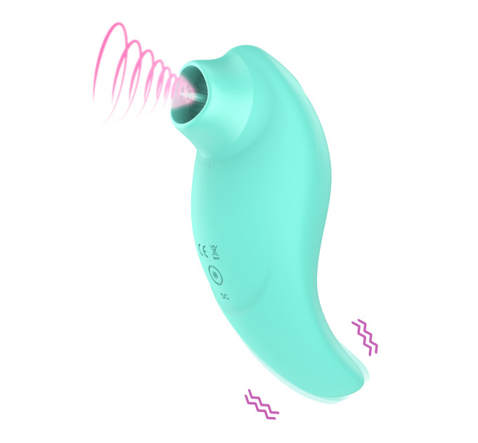 Вибратор с клиторальным стимулятором с язычком Every Night Toys Jen, зелёный, 10 режимов вибрации