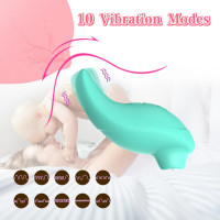 Вибратор с клиторальным стимулятором с язычком Every Night Toys Jen, зелёный, 10 режимов вибрации