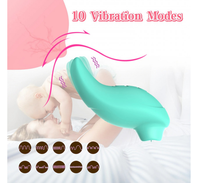 Вібратор із кліторальним стимулятором із язичком Every Night Toys Jen, зелений, 10 режимів вібрації