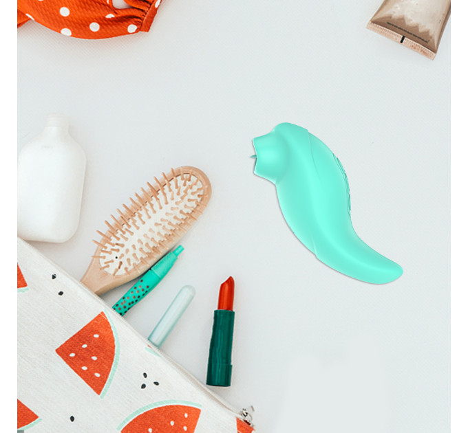 Вибратор с клиторальным стимулятором с язычком Every Night Toys Jen, зелёный, 10 режимов вибрации