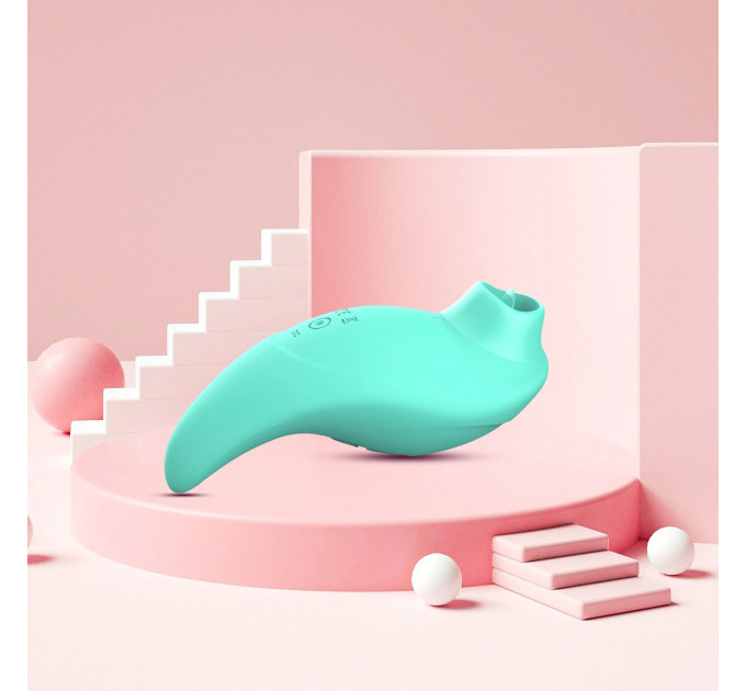 Вібратор із кліторальним стимулятором із язичком Every Night Toys Jen, зелений, 10 режимів вібрації