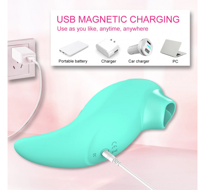 Вібратор із кліторальним стимулятором із язичком Every Night Toys Jen, зелений, 10 режимів вібрації