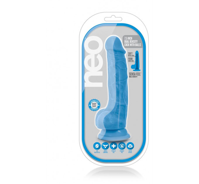 Фаллоимитатор с двойной плотностью NEO 7.5INCH COCK W. BALLS BLUE