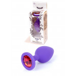 Анальная пробка с камнем Plug-Jewellery Purple Silicon PLUG Medium- Red Diamond размер М