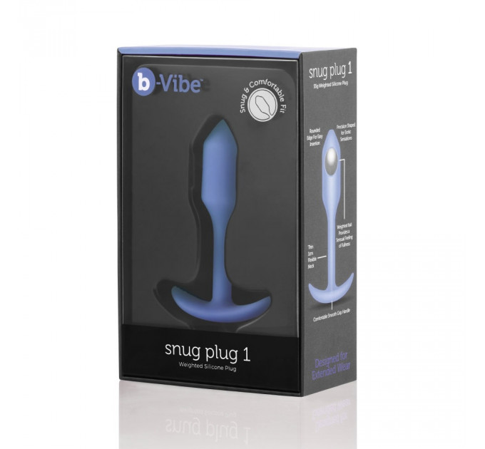 Анальная пробка со смещенным центром тяжести, S, B-vibe Snug Plug 1 фиолетовая, 8.6 х 2.2 см