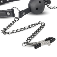 Кляп з зажимами на соски Open Ball Gag With Nipple Clamps