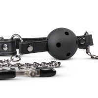 Кляп з зажимами на соски Open Ball Gag With Nipple Clamps