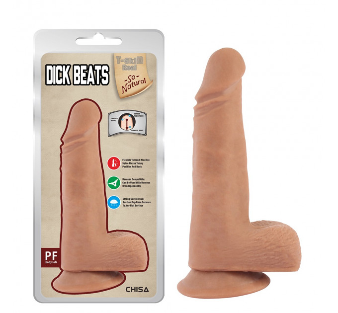 Фаллоимитатор реалистичный с мошонкой Chisa T-skin Real Dick Beats телесный, 18 см.