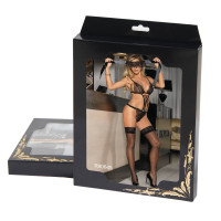 Комплект білизни Star Night боді та пов'язка на очі, чорний, M-L