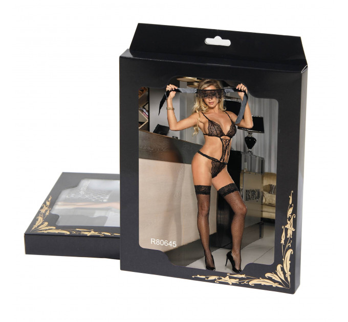 Комплект білизни Star Night боді та пов'язка на очі, чорний, M-L