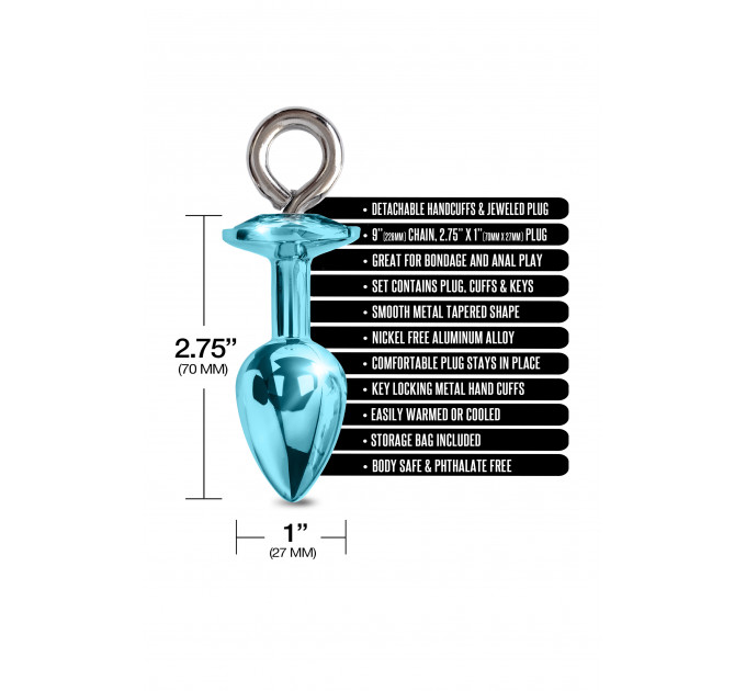Набор Global Novelties NIXIE METAL BUTT PLUG & FURRY HANDCUFF SET, MEDIUM, BLUE METALLIC