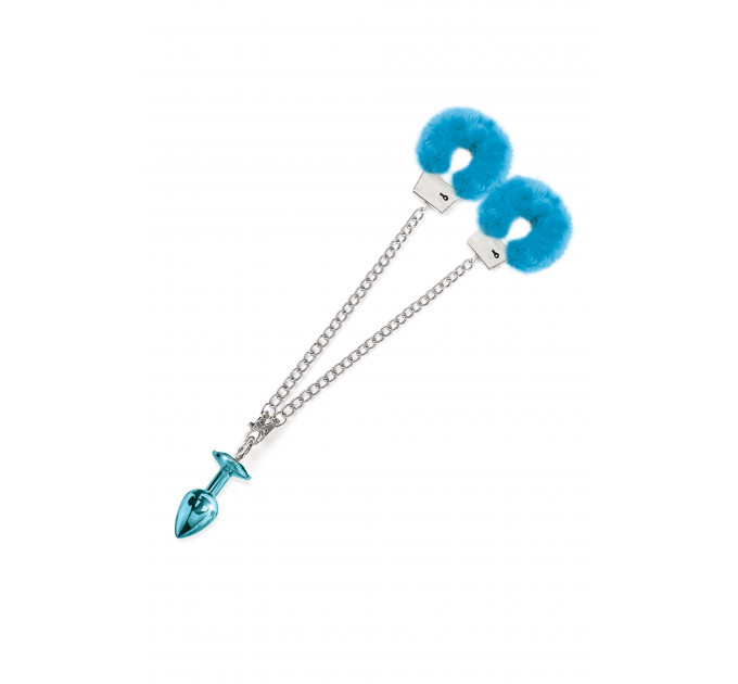 Набор Global Novelties NIXIE METAL BUTT PLUG & FURRY HANDCUFF SET, MEDIUM, BLUE METALLIC