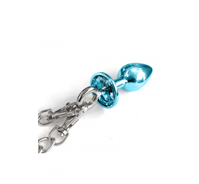 Набор Global Novelties NIXIE METAL BUTT PLUG & FURRY HANDCUFF SET, MEDIUM, BLUE METALLIC