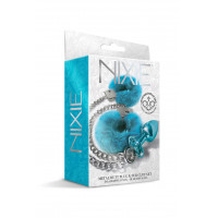 Набор Global Novelties NIXIE METAL BUTT PLUG & FURRY HANDCUFF SET, MEDIUM, BLUE METALLIC