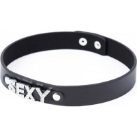 Ошейник с надписью SEXY из страз DS Fetish, кожзам, черный