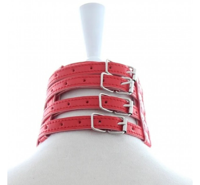 Ошейник с поводком-цепочкой DS Fetish Collar with chain leash red