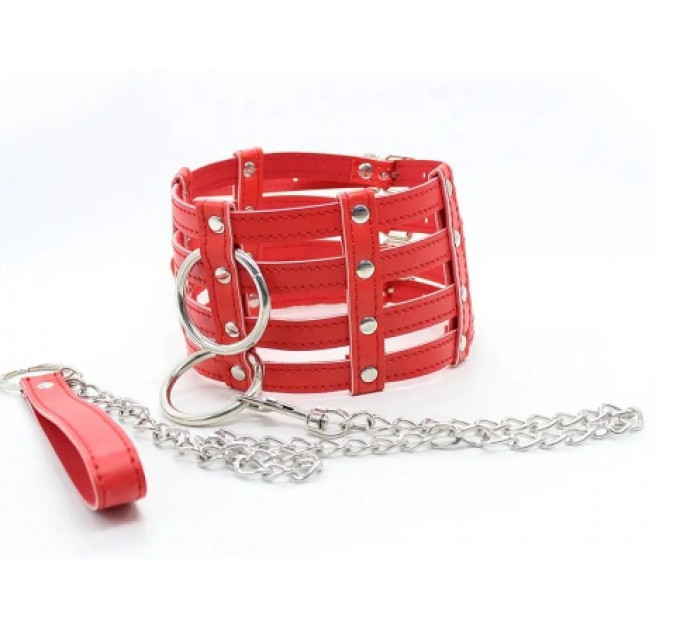 Ошейник с поводком-цепочкой DS Fetish Collar with chain leash red