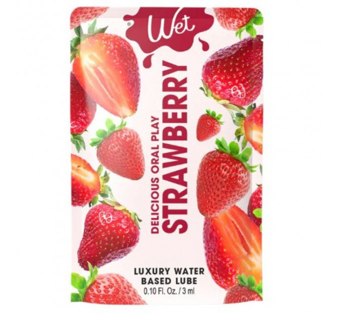 Пробник/Лубрикант їстівний зі смаком полуниці WET STRAWBERRY, 3 мл