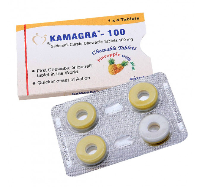 Таблетки для потенції жувальні Kamagra 100 Ананас та Ментол (ціна за 4 табл.)