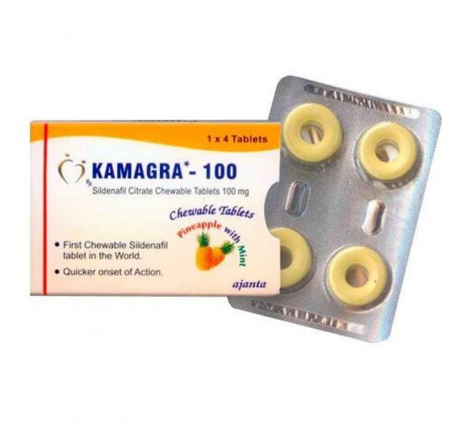 Таблетки для потенції жувальні Kamagra 100 Ананас та Ментол (ціна за 4 табл.)