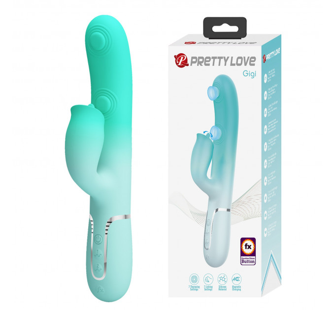 Вибратор-кролик PRETTY LOVE Gigi со стимулятором язычком, голубой, 22.8 х 3.4 см