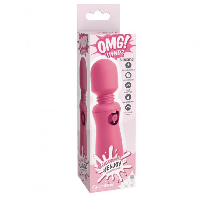 Вибратор микрофон Pipedream OMG! Wands #Enjoy, с гибкой головкой, розового цвета, 15 х 4 см