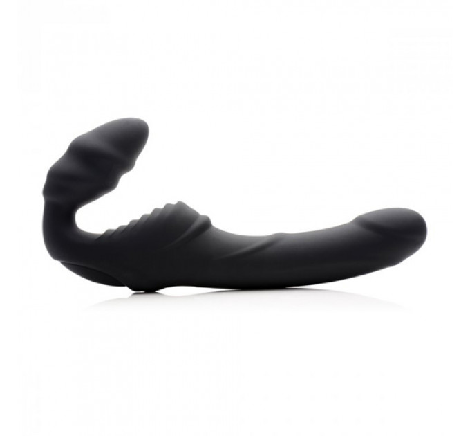 Женский вибрострапон Slim Rider Ribbed Ribbed Vibrating Silicone Strapless Strap On, черный