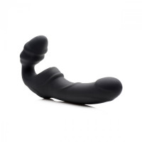 Женский вибрострапон Slim Rider Ribbed Ribbed Vibrating Silicone Strapless Strap On, черный