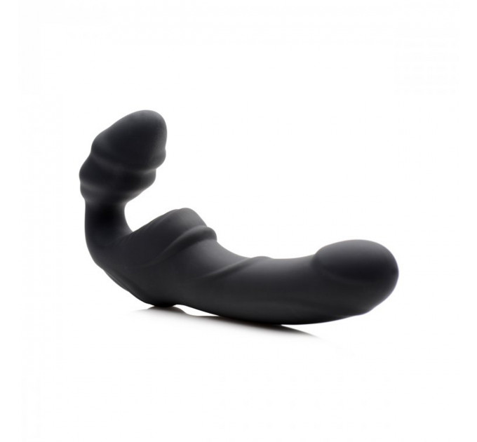 Женский вибрострапон Slim Rider Ribbed Ribbed Vibrating Silicone Strapless Strap On, черный