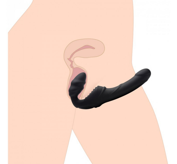 Женский вибрострапон Slim Rider Ribbed Ribbed Vibrating Silicone Strapless Strap On, черный