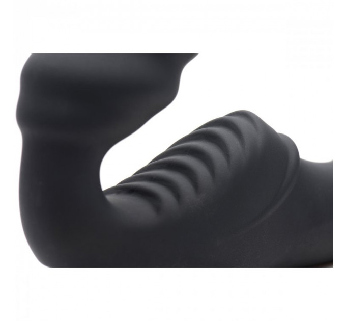 Женский вибрострапон Slim Rider Ribbed Ribbed Vibrating Silicone Strapless Strap On, черный