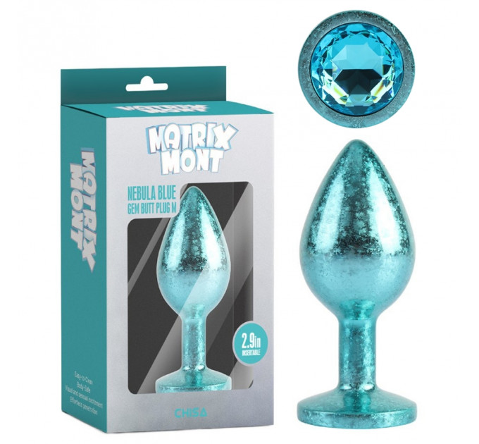 Анальна пробка блакитна поталь CHISA MATRIX MONT з блакитним каменем, розмір M