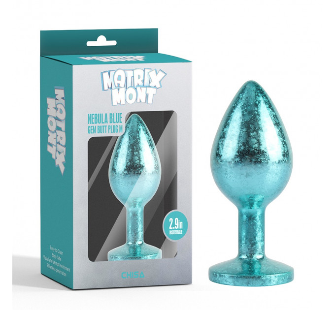 Анальна пробка блакитна поталь CHISA MATRIX MONT з блакитним каменем, розмір M