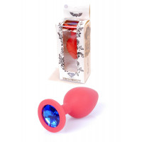 Анальна пробка з каменем Plug-Jewellery Red Silicon PLUG Medium- Blue Diamond розмір М