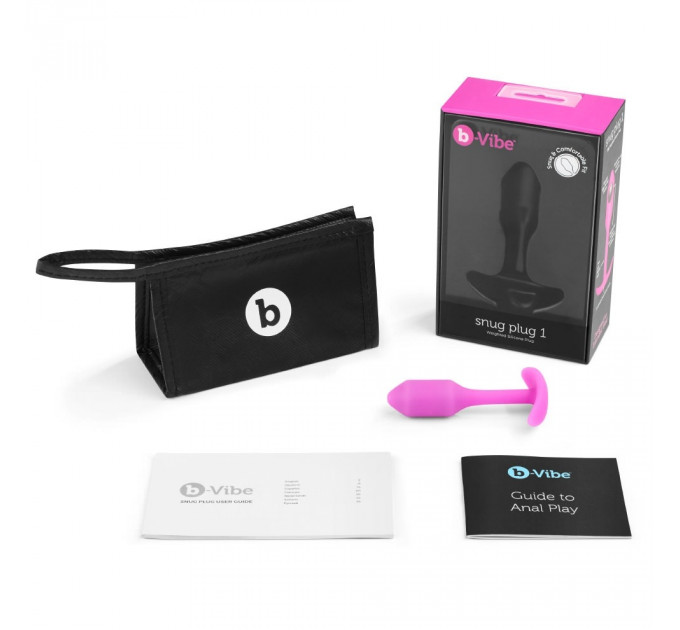 Анальная пробка со смещенным центром тяжести, S, B-vibe Snug Plug 1 розовая, 8.6 х 2.2 см