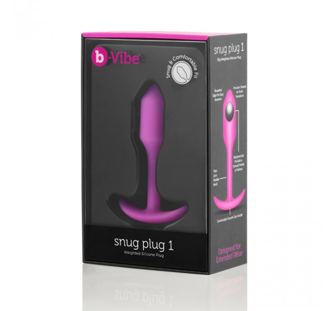 Анальная пробка со смещенным центром тяжести, S, B-vibe Snug Plug 1 розовая, 8.6 х 2.2 см