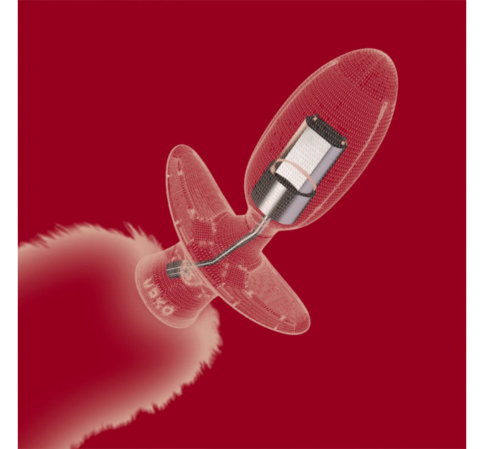 Анальная вибропробка с ротацией UPKO с натуральным лисьим хвостом и пультом, красный