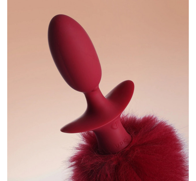 Анальная вибропробка с ротацией UPKO с натуральным лисьим хвостом и пультом, красный