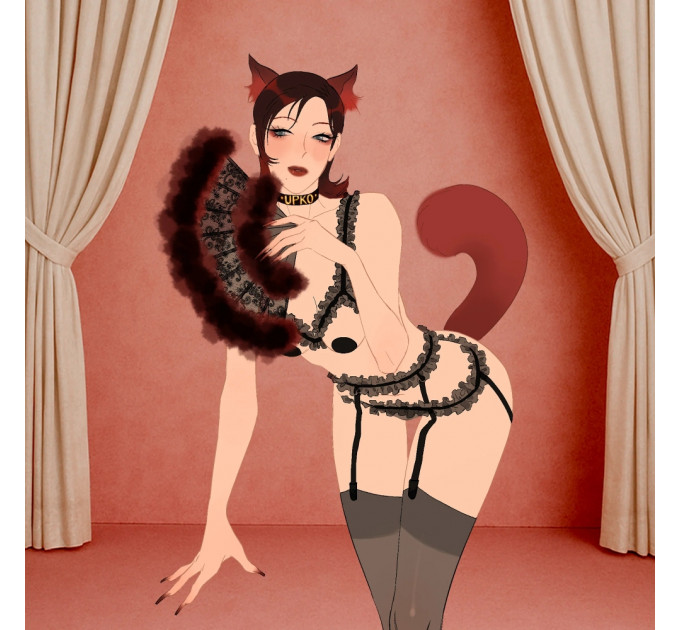 Анальная вибропробка с ротацией UPKO с натуральным лисьим хвостом и пультом, красный