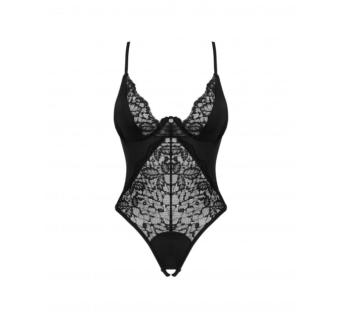 Боди кружевной с открытым доступом Obsessive Bellastia черный, XS/S