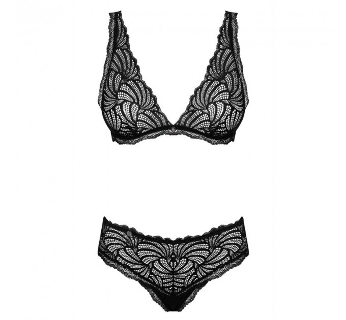 Комплект кружевного белья Obsessive Sweetia с абстрактным узором, черный, S/M
