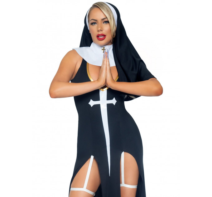 Костюм монашки Leg Avenue Sultry Sinner 3 предмета, черный с белым, S