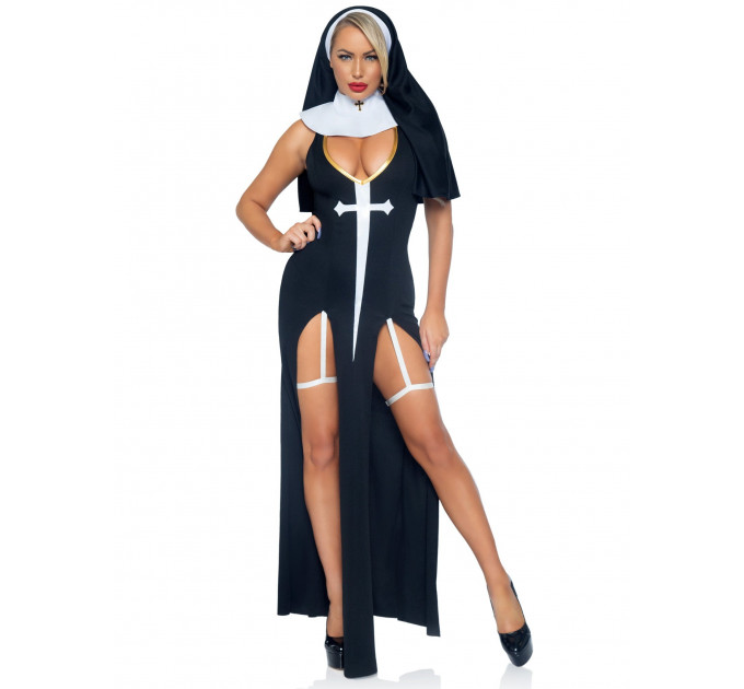 Костюм монашки Leg Avenue Sultry Sinner 3 предмета, черный с белым, S
