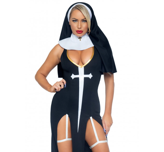 Костюм монашки Leg Avenue Sultry Sinner 3 предмета, черный с белым, S