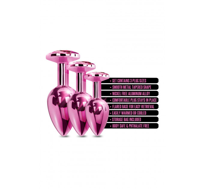 Набор анальных пробок Global Novelties NIXIE METAL BUTT PLUG TRAINER SET, PINK METALLIC