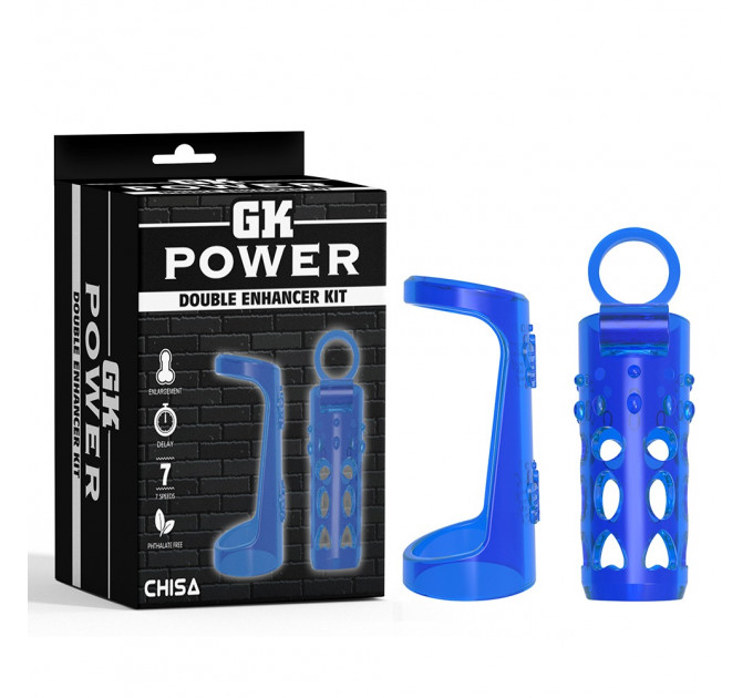 Насадка на пеніс із вібрацією CHISA Double Enhancer Kit-Blue-GK Power