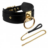 Ошейник с поводком черный Kinky Diva Collar Me с золотистой фурнитурой