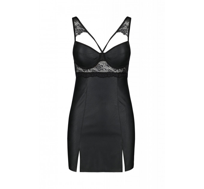 Пеньюар из экокожи LOONA CHEMISE black S/M - Passion