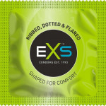 Презервативи EXS Ribbed, Dotted ребристі з пухирцями, зелені; 53 мм (ціна за 5 шт.)